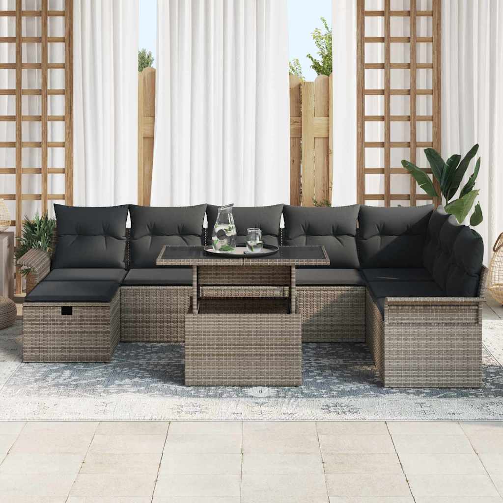 vidaXL Tuinbank Set met kussen met opslag 9 pcs Zwart Poly rattan