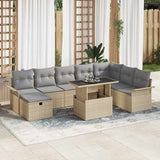 vidaXL Tuinbank Set met kussen met opslag 9 pcs Zwart Poly rattan