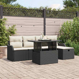 vidaXL Tuinbank Set met kussen met opslag 6 pcs Zwart Poly rattan