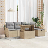 vidaXL Tuinbank Set met kussen met opslag 6 pcs Zwart Poly rattan