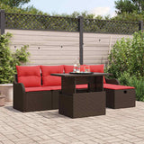 vidaXL Tuinbank Set met kussen met opslag 6 pcs Bruin Poly rattan