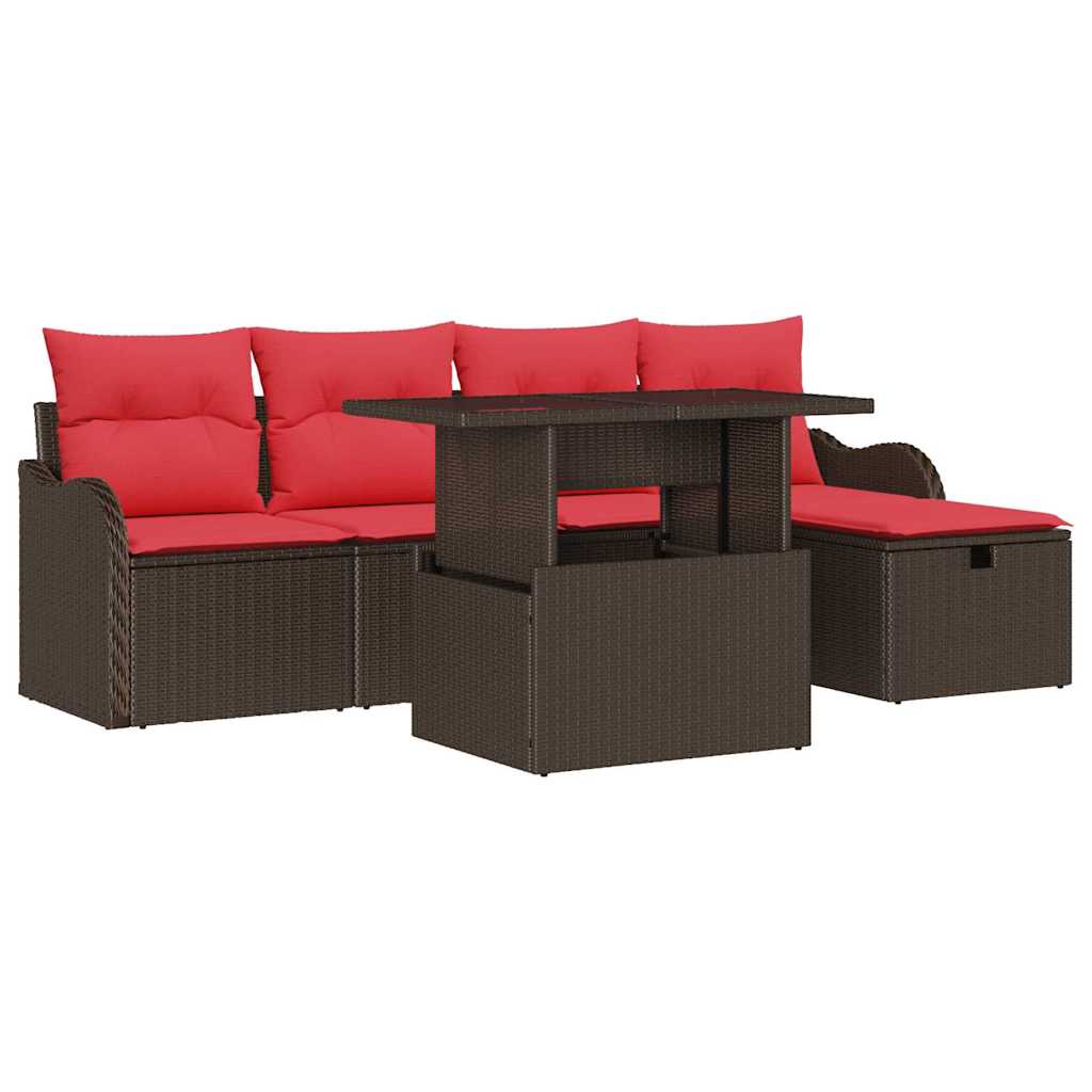 vidaXL Tuinbank Set met kussen met opslag 6 pcs Bruin Poly rattan