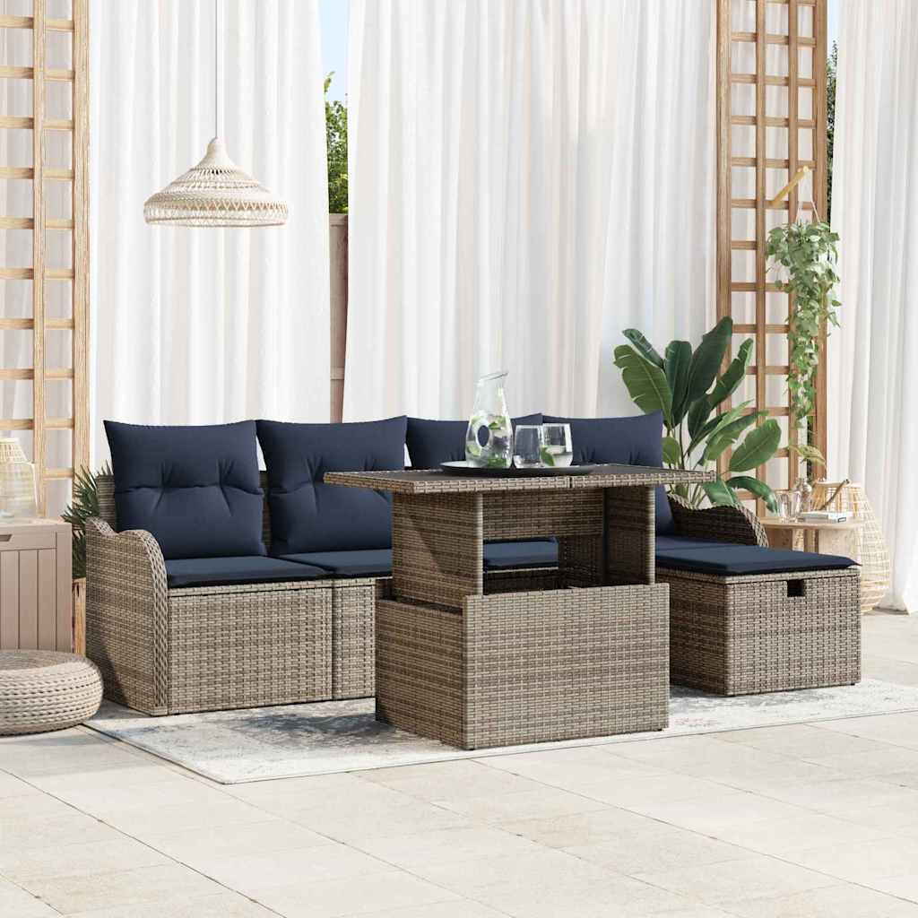 vidaXL Tuinbank Set met kussen met opslag 6 pcs Bruin Poly rattan