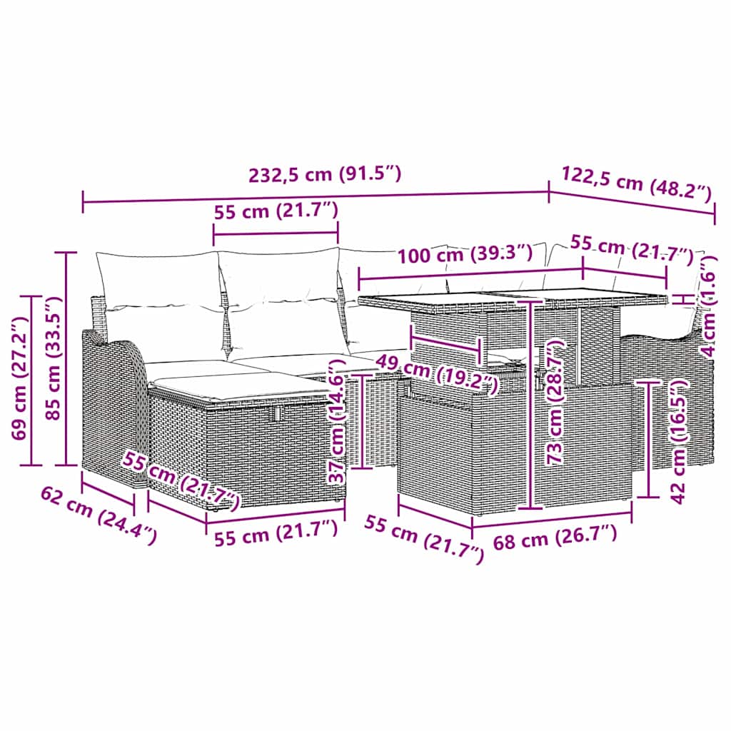 vidaXL 7-Piece Garden Lounge Set with Cushions and Storage Black Polyrattan