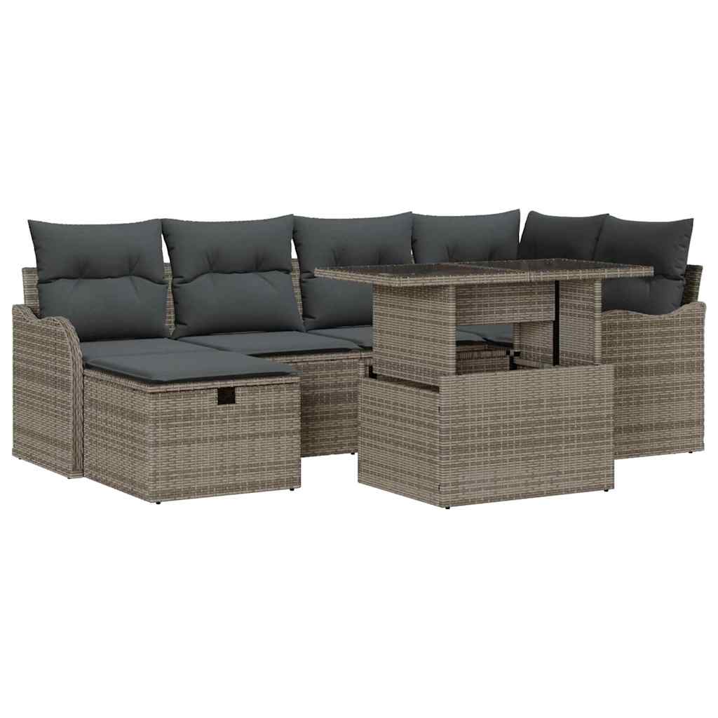 vidaXL 7-Piece Garden Lounge Set with Cushions and Storage Black Polyrattan