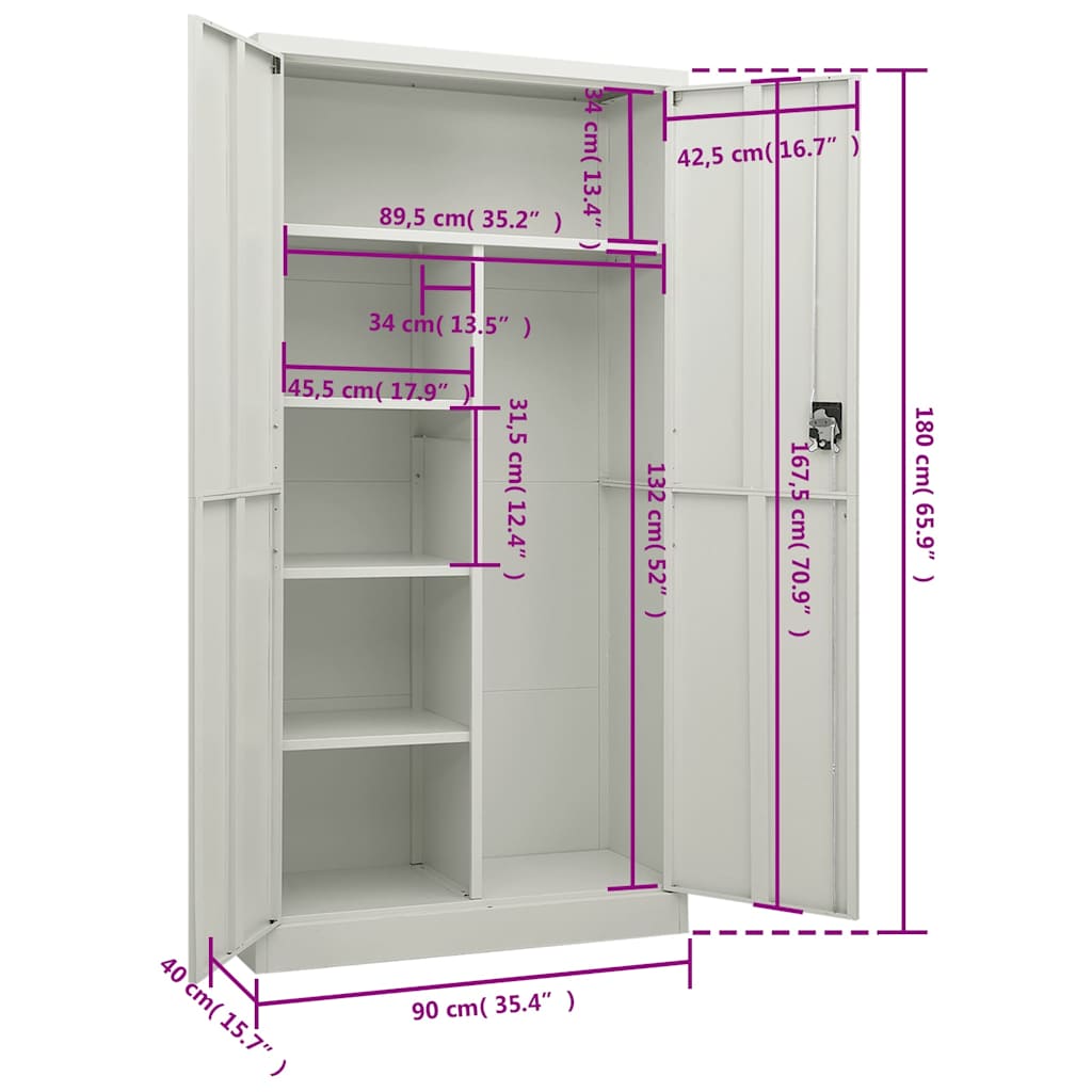 vidaXL Lockerkast 90x40x180 cm staal wit