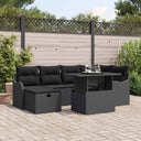 vidaXL 7-Piece Garden Lounge Set with Cushions and Storage Black Polyrattan