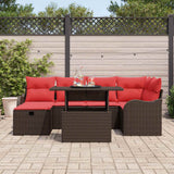 vidaXL Garden Sofa Set with Cushion and Storage 7 pcs Brown Poly Rattan