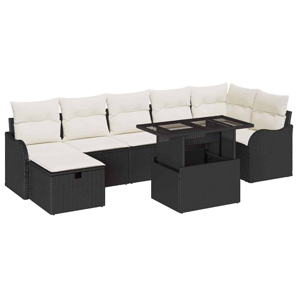 vidaXL Tuinbank Set met kussen met opslag 8 pcs Zwart Poly rattan