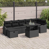 vidaXL Tuinbank Set met kussen met opslag 8 pcs Zwart Poly rattan