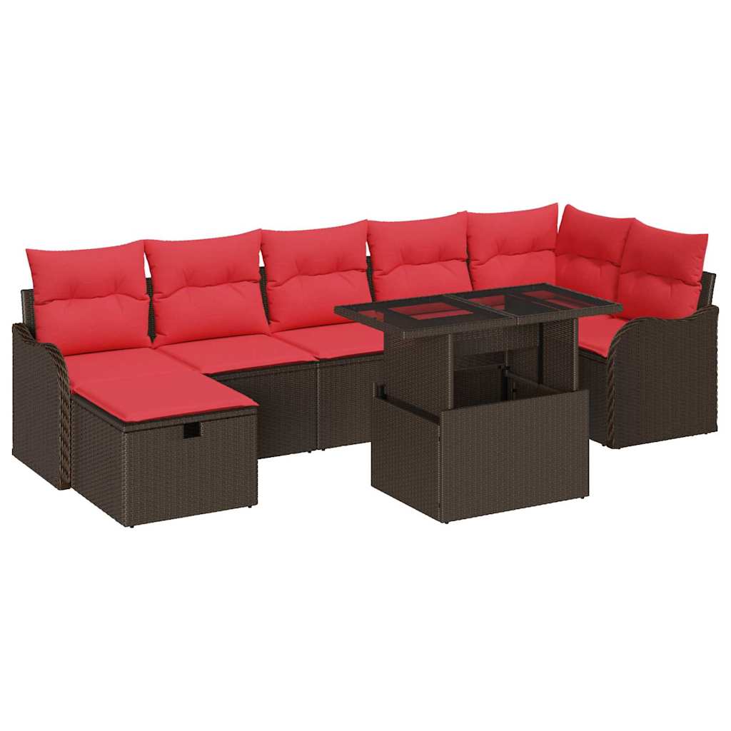 vidaXL Tuinbank Set met kussen met opslag 8 pcs Bruin Poly rattan