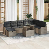 vidaXL Tuinbank Set met kussen met opslag 9 pcs Zwart Poly rattan
