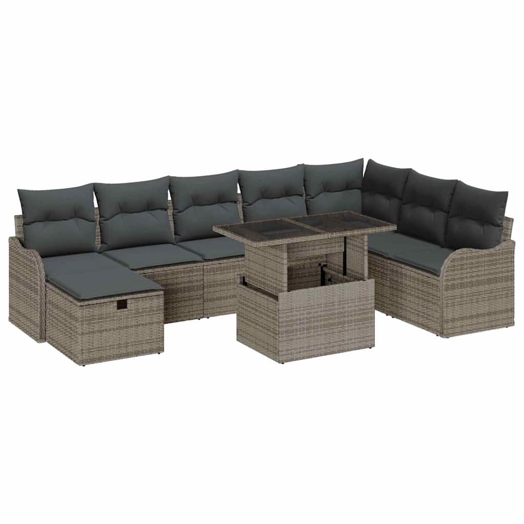 vidaXL Tuinbank Set met kussen met opslag 9 pcs Zwart Poly rattan