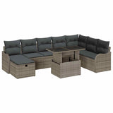 vidaXL Tuinbank Set met kussen met opslag 9 pcs Zwart Poly rattan