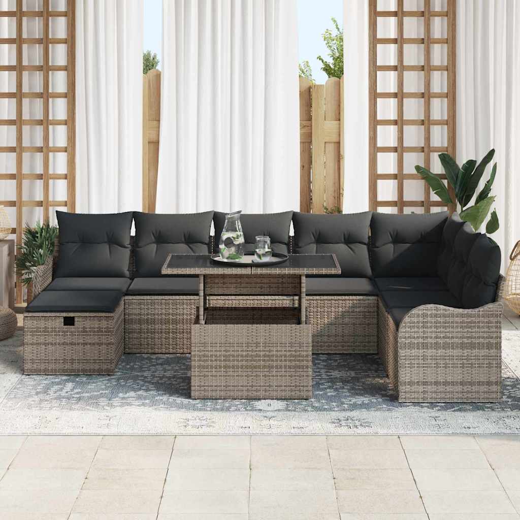 vidaXL Tuinbank Set met kussen met opslag 9 pcs Zwart Poly rattan