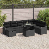 vidaXL Tuinbank Set met kussen met opslag 9 pcs Zwart Poly rattan