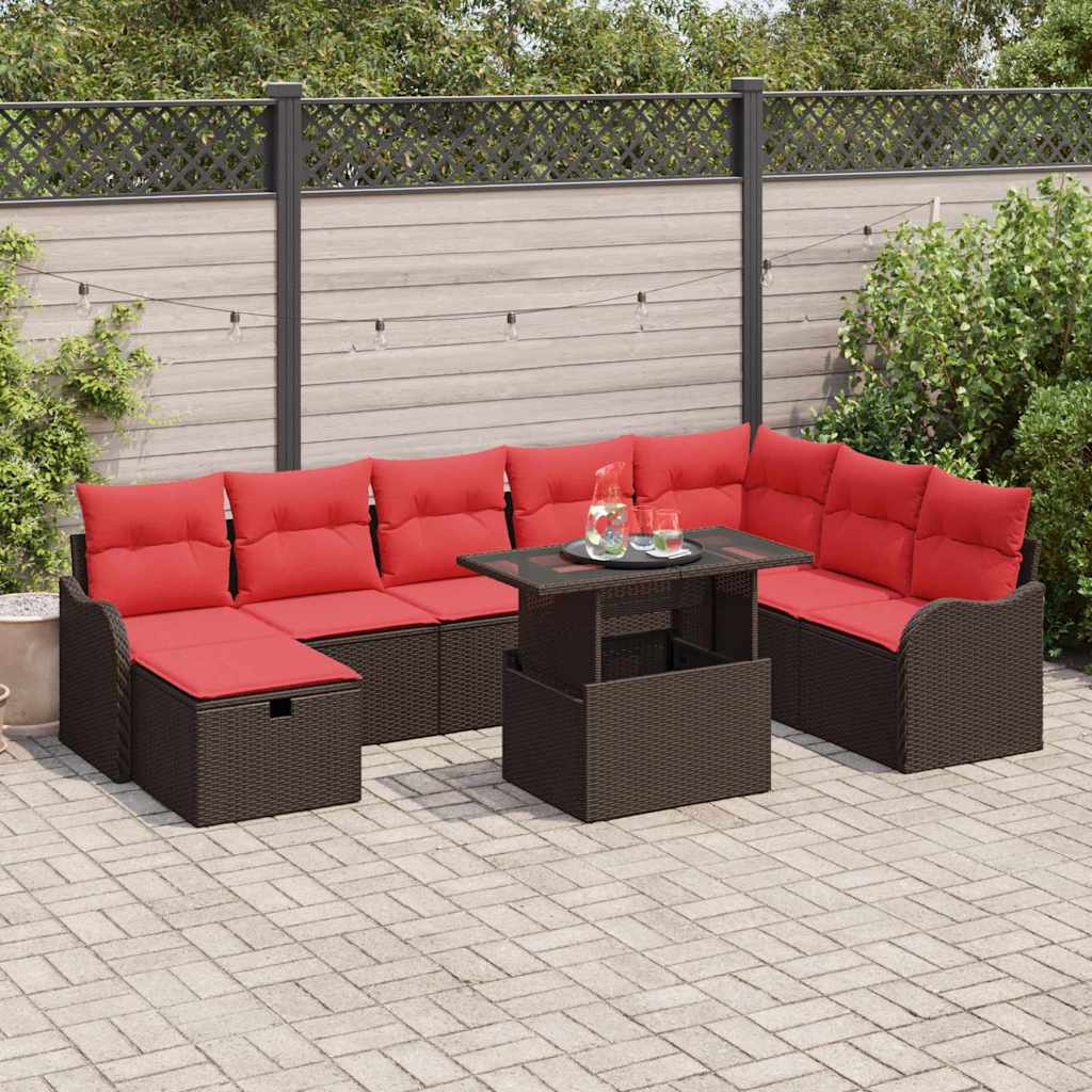 vidaXL Tuinbank Set met kussen met opslag 9 pcs Bruin Poly rattan
