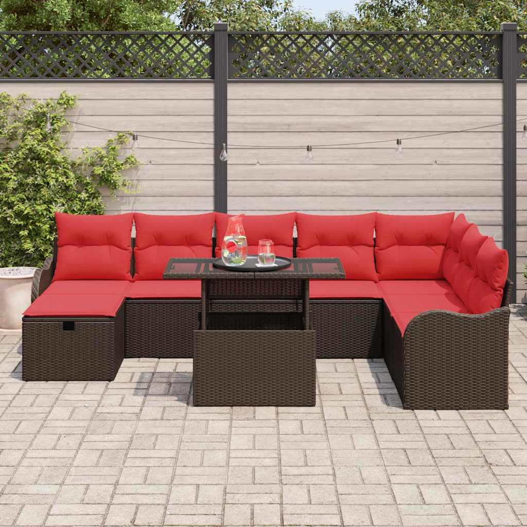 vidaXL Tuinbank Set met kussen met opslag 9 pcs Bruin Poly rattan