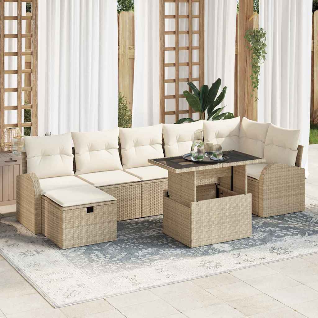 vidaXL Tuinbank Set met kussen met opslag 8 pcs Zwart Poly rattan