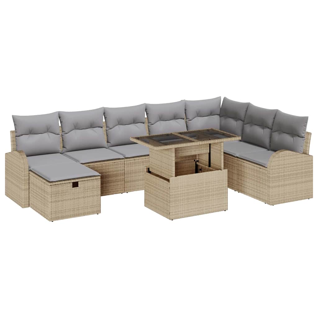 vidaXL Tuinbank Set met kussen met opslag 9 pcs Zwart Poly rattan