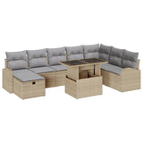 vidaXL Tuinbank Set met kussen met opslag 9 pcs Zwart Poly rattan