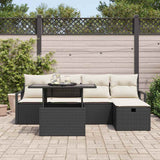 vidaXL Tuinbank Set met kussen met opslag 6 pcs Zwart Poly rattan