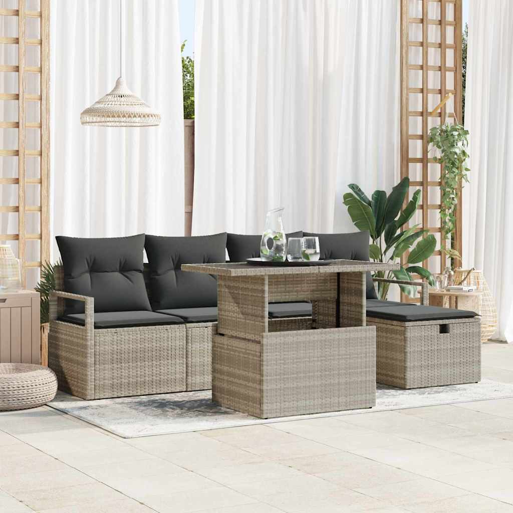vidaXL Tuinbank Set met kussen met opslag 6 pcs Zwart Poly rattan
