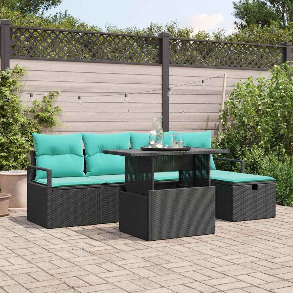 vidaXL Salon de jardin avec coussins et rangement 6 pcs Marron Résine tressée