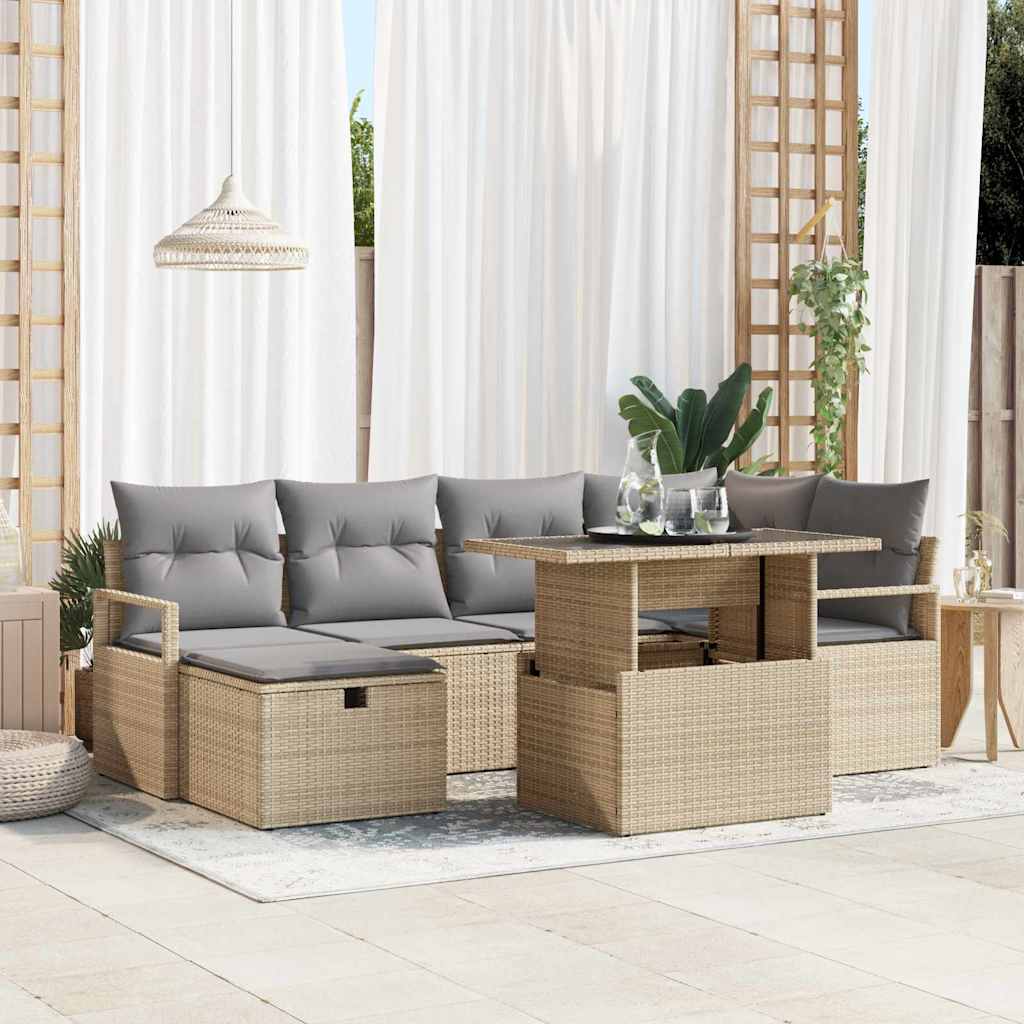 vidaXL Tuinbank Set met kussen met opslag 7 pcs Zwart Poly rattan