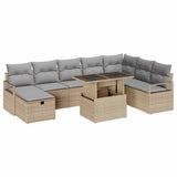 vidaXL Tuinbank Set met kussen met opslag 9 pcs Zwart Poly rattan