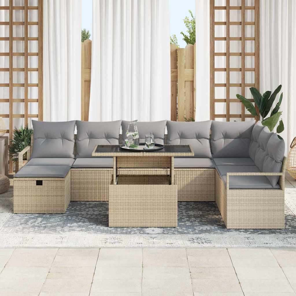 vidaXL Tuinbank Set met kussen met opslag 9 pcs Zwart Poly rattan