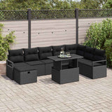 vidaXL Tuinbank Set met kussen met opslag 9 pcs Zwart Poly rattan