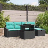 vidaXL Tuinbank Set met kussen met opslag 6 pcs Zwart Poly rattan