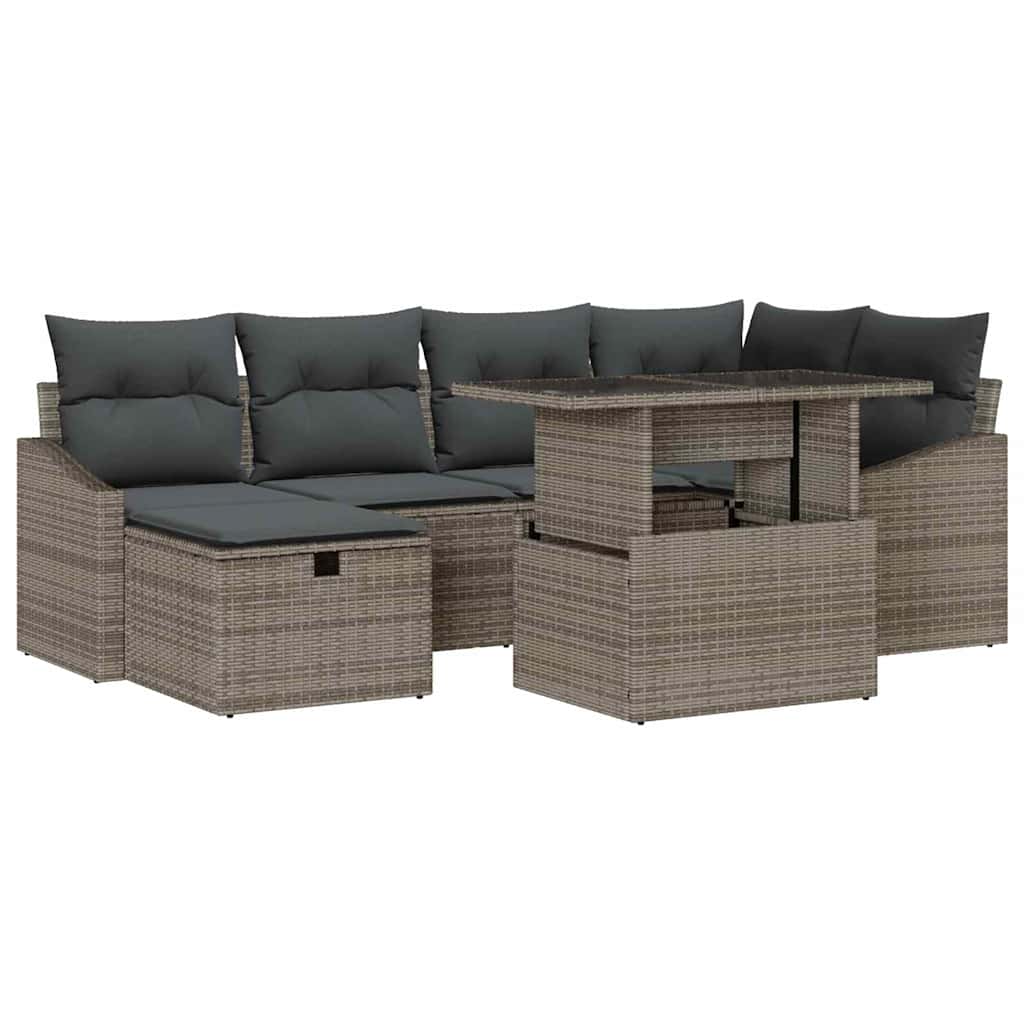 vidaXL Tuinbank Set met kussen met opslag 7 pcs Zwart Poly rattan