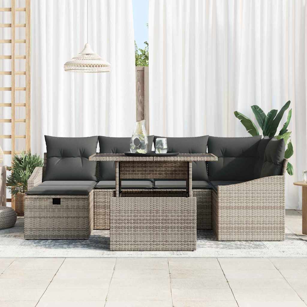 vidaXL Tuinbank Set met kussen met opslag 7 pcs Zwart Poly rattan