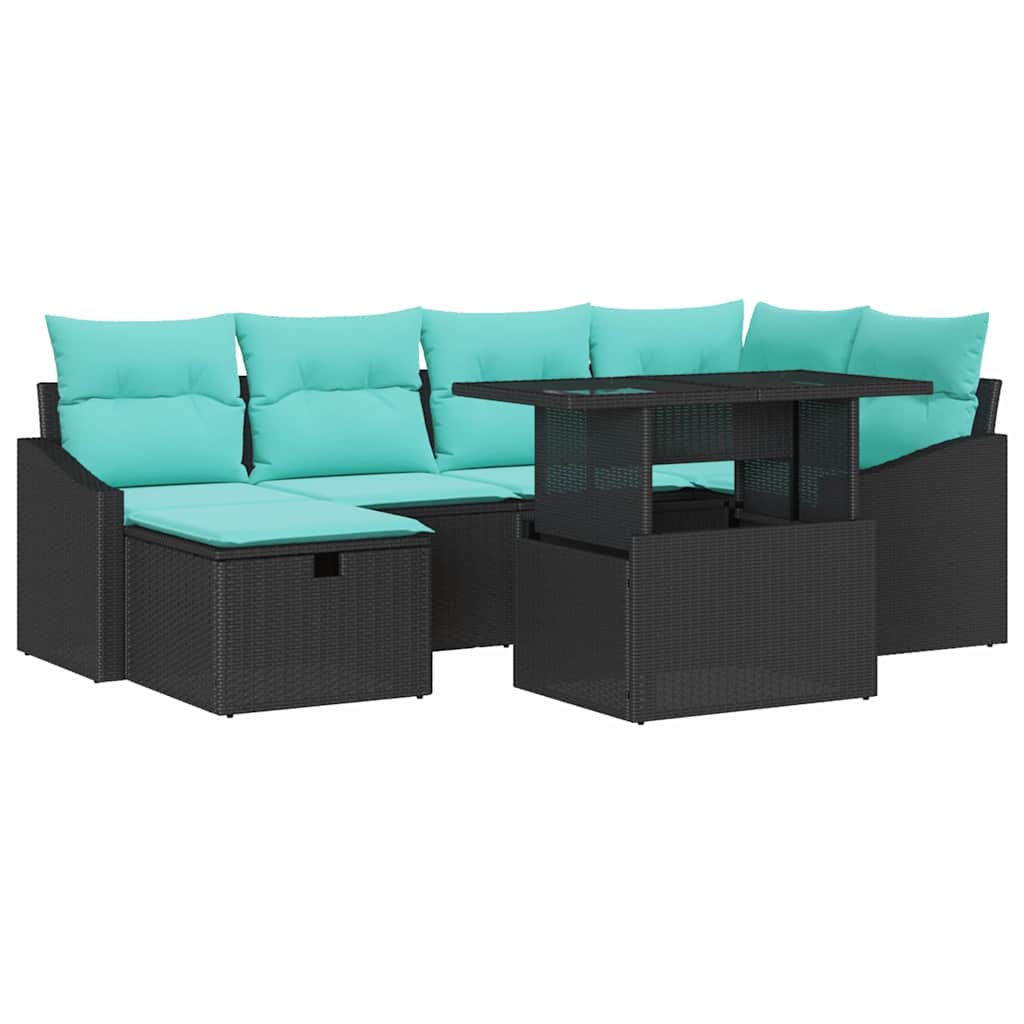 vidaXL Tuinbank Set met kussen met opslag 7 pcs Zwart Poly rattan