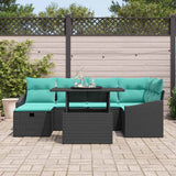 vidaXL Tuinbank Set met kussen met opslag 7 pcs Zwart Poly rattan