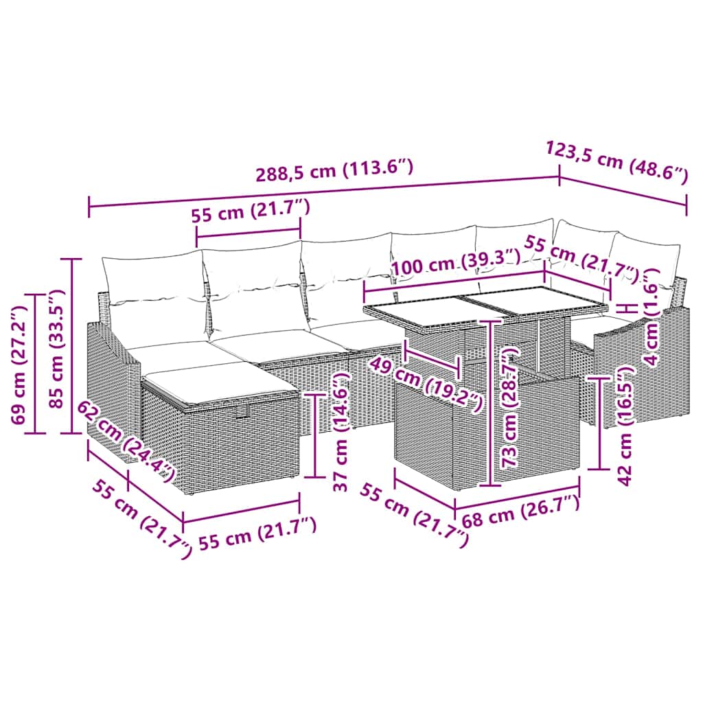 vidaXL Tuinbank Set met kussen met opslag 8 pcs Zwart Poly rattan