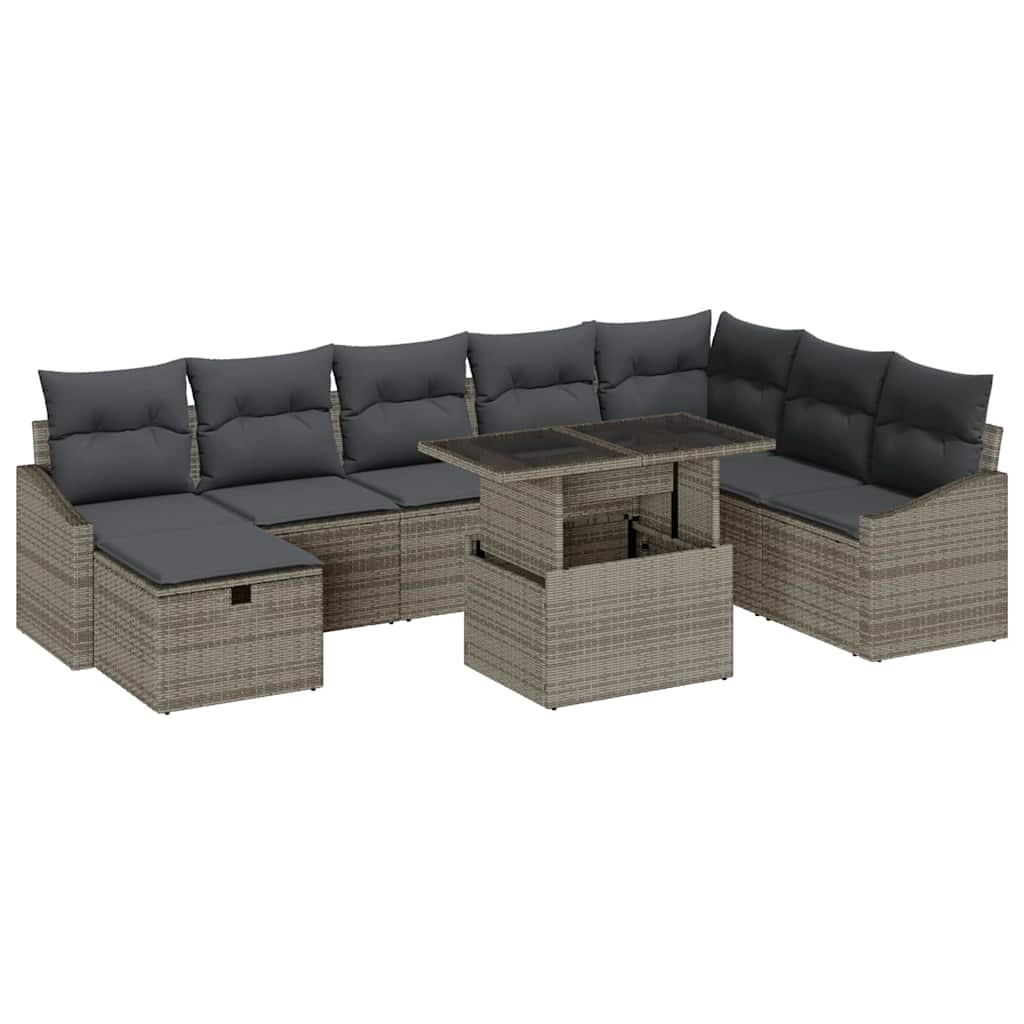 vidaXL Tuinbank Set met kussen met opslag 9 pcs Zwart Poly rattan