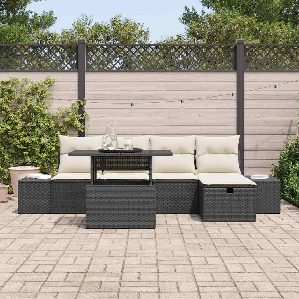 vidaXL Tuinbank Set 6 pcs Zwart Poly rattan
