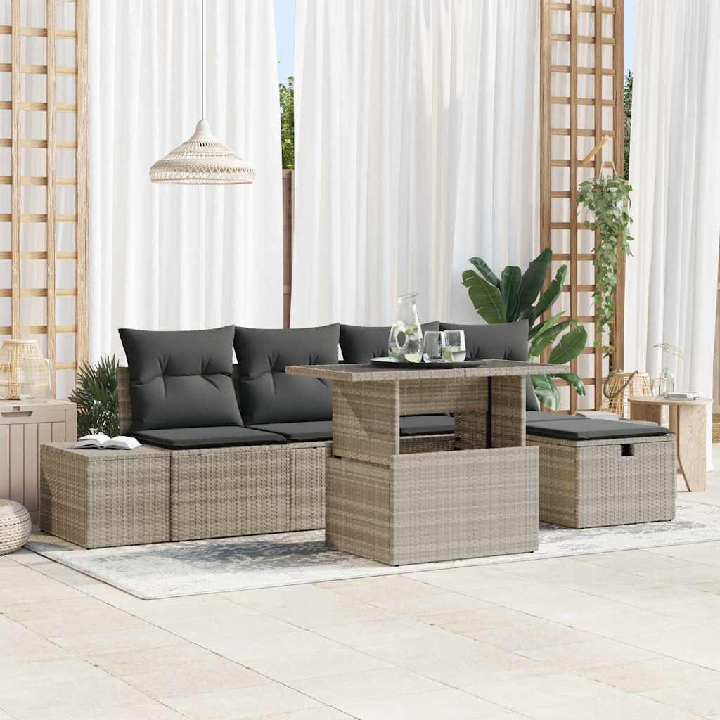 vidaXL Tuinbank Set 6 pcs Zwart Poly rattan