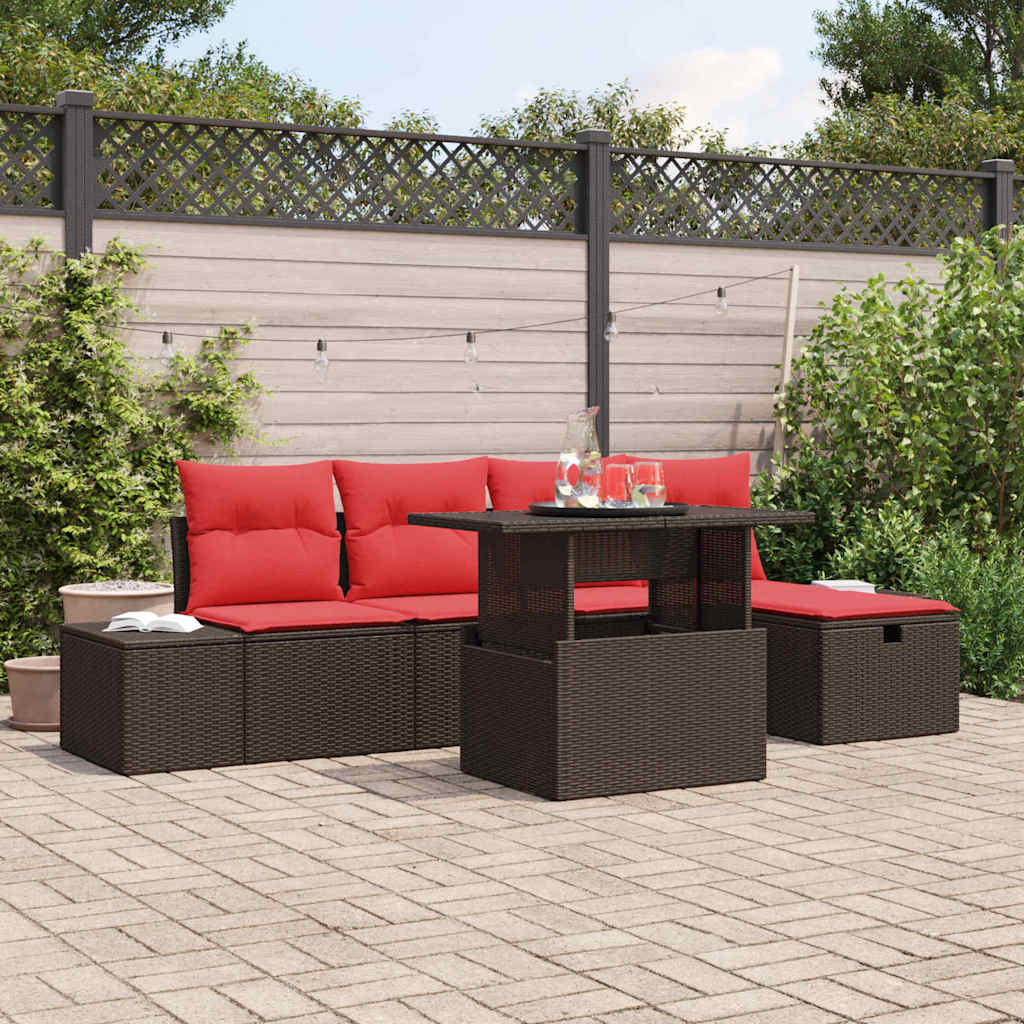 vidaXL Tuinbank Set met kussen met opslag 6 pcs poly rattan