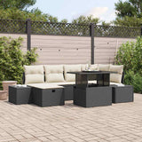 vidaXL Tuinbank Set met kussen met opslag 7 pcs Zwart Poly rattan