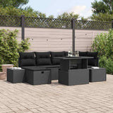 vidaXL Tuinbank Set met kussen met opslag 7 pcs Zwart Poly rattan