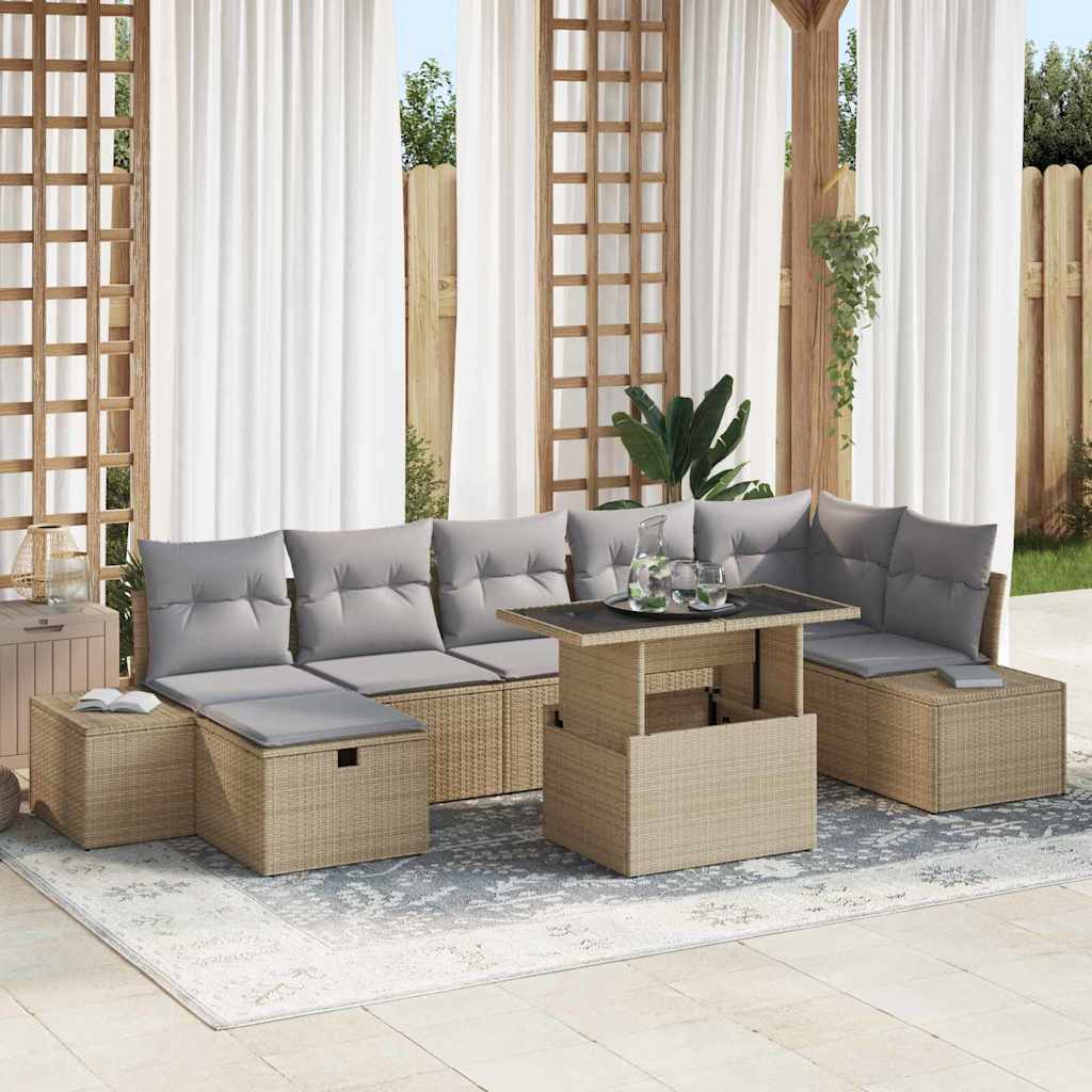 vidaXL Tuinbank Set met kussen met opslag 8 pcs Zwart Poly rattan