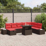 vidaXL Tuinbank Set met kussen met opslag 9 pcs Bruin Poly rattan