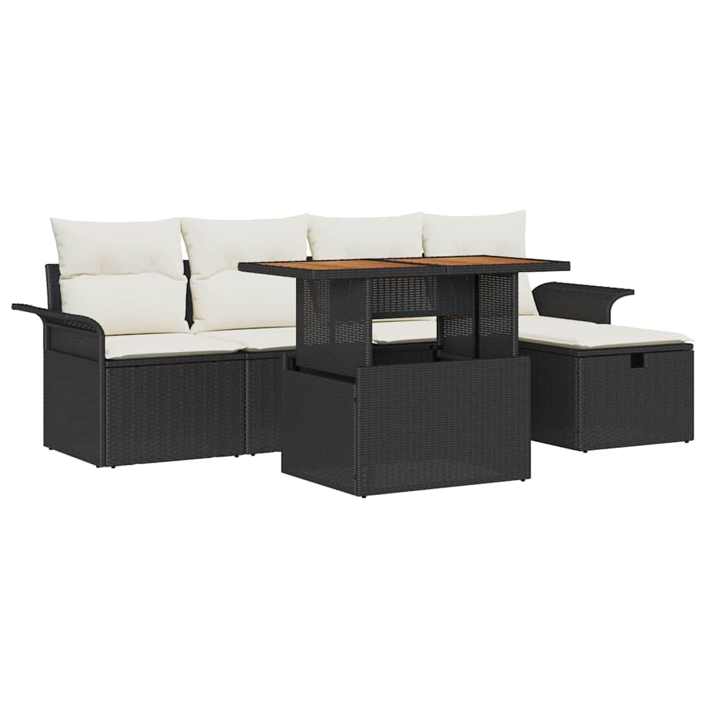 vidaXL Tuinbank Set met kussen met opslag 6 pcs Zwart poly rattan