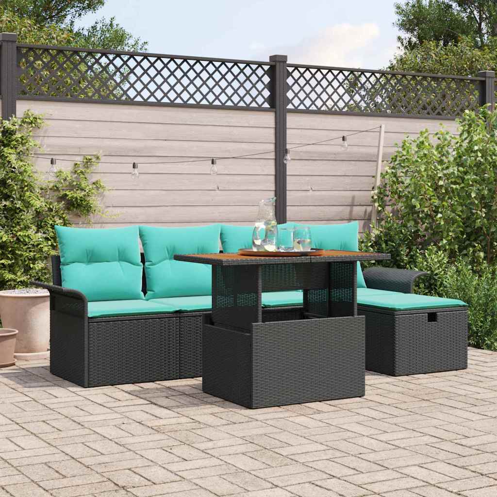 vidaXL Tuinbank Set met kussen met opslag 6 pcs Grijs poly rattan