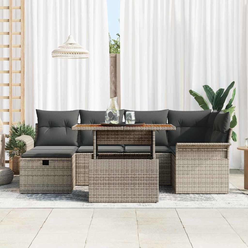 vidaXL Tuinbank Set met kussen met opslag 7 pcs Zwart poly rattan