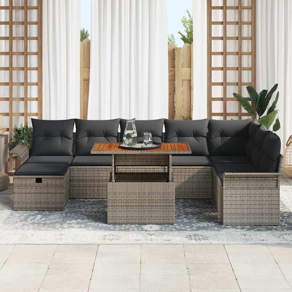 vidaXL Tuinbank Set met kussen met opslag 9 pcs Zwart poly rattan